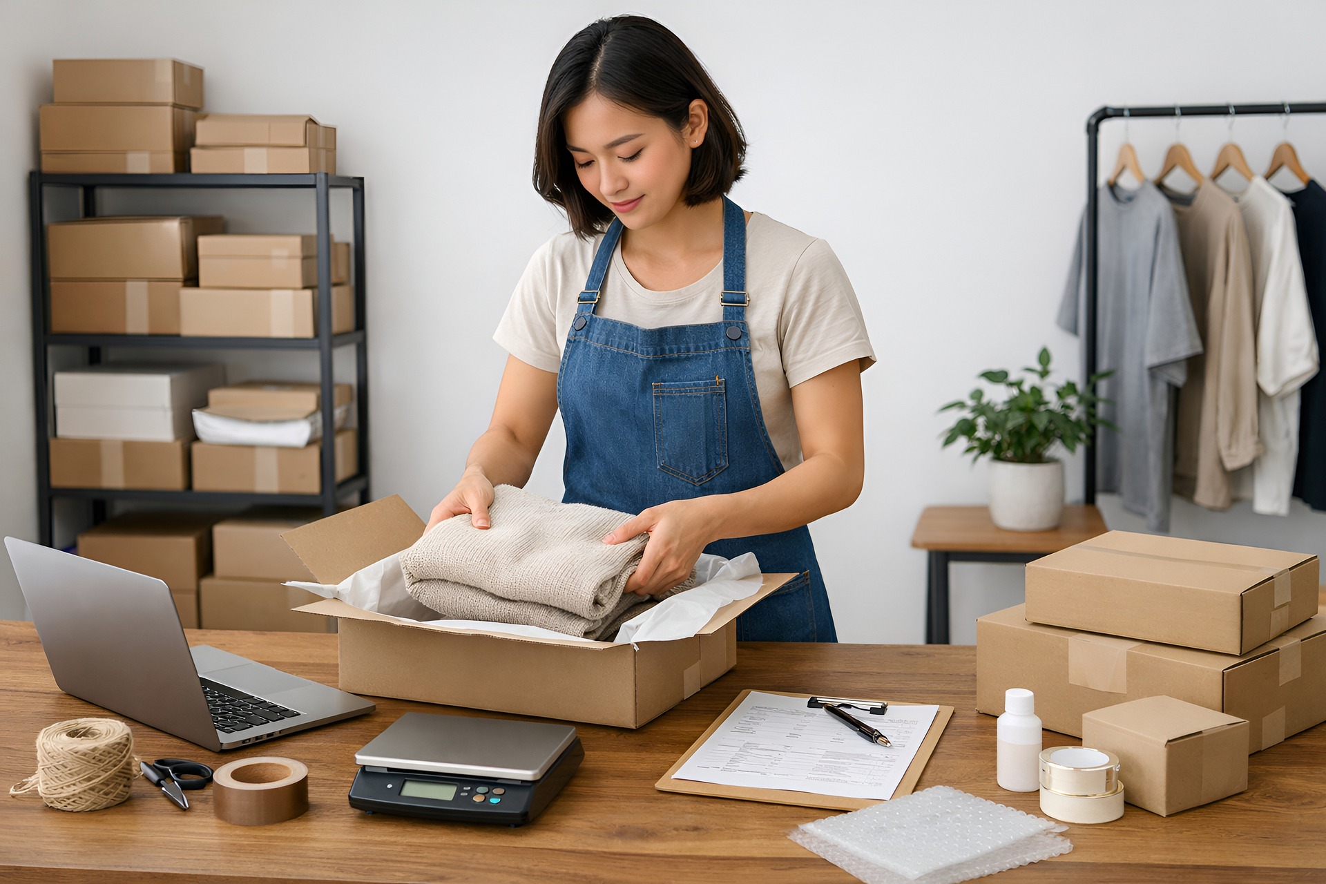 Boutique owner using a tablet